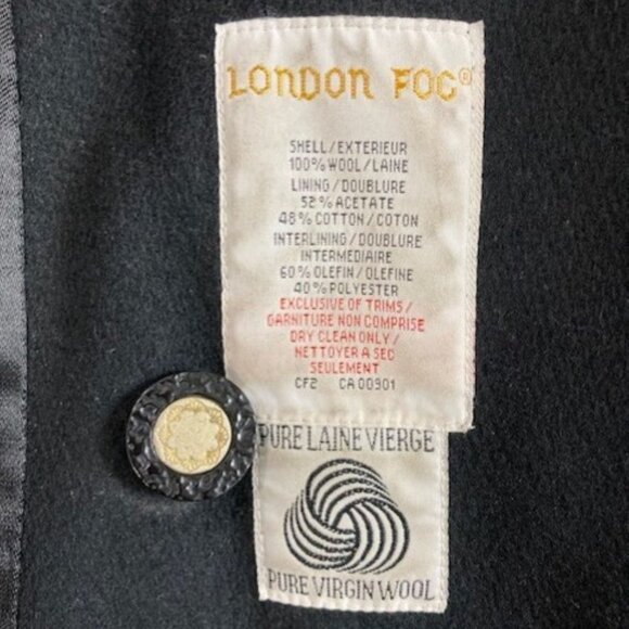 London Fog Full Length Black Double Breasted Wool Coat - Picture 8 of 8